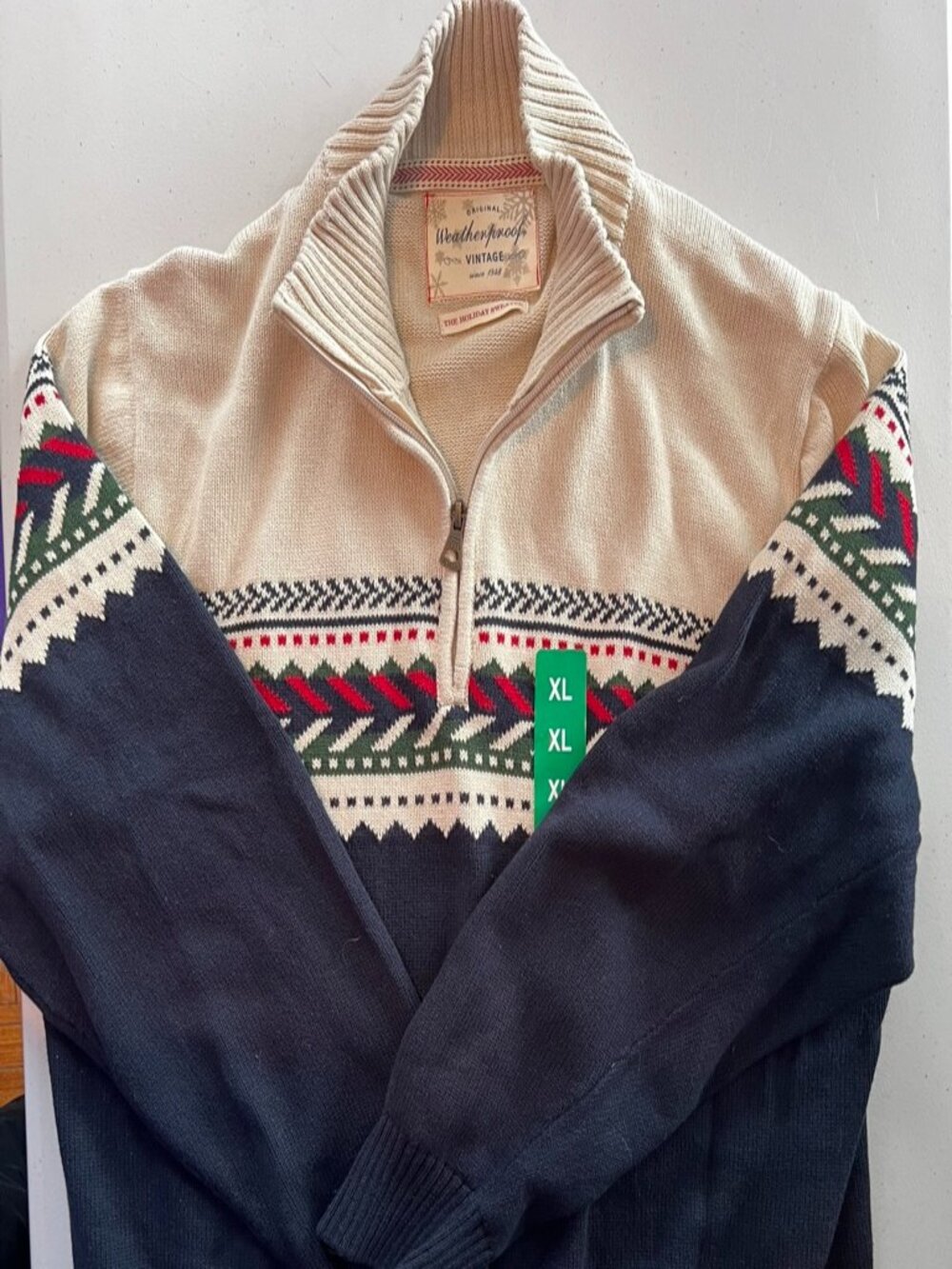 WEATHERPROOF Mens Holiday Sweater XL Cotton Quarter-Zip
